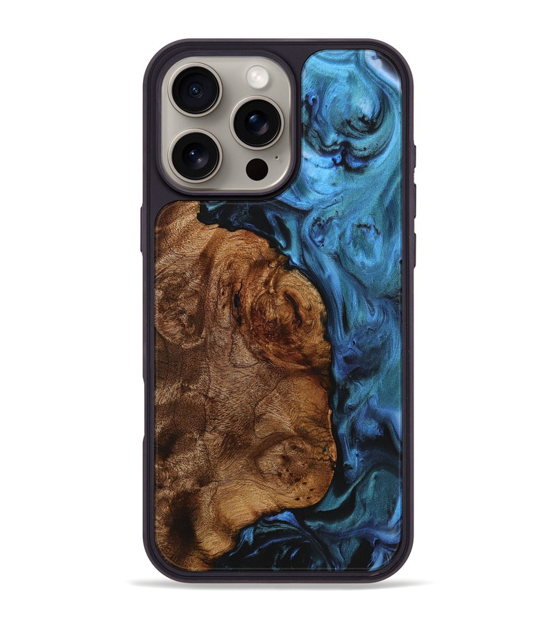 iPhone 16 Pro Max Wood+Resin Phone Case - Gillian (Blue, 721687)