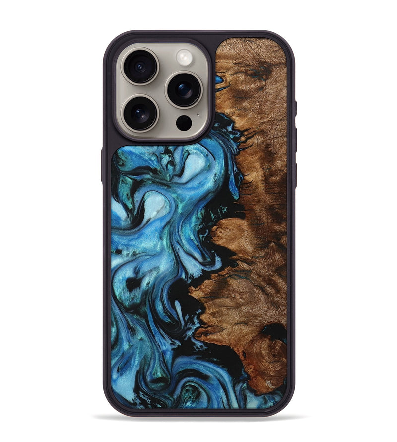 iPhone 15 Pro Max Wood+Resin Phone Case - Gabriella (Blue, 721688)