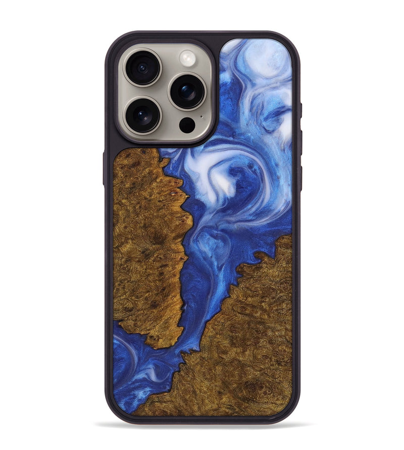 iPhone 15 Pro Max Wood+Resin Phone Case - Doug (Blue, 721689)