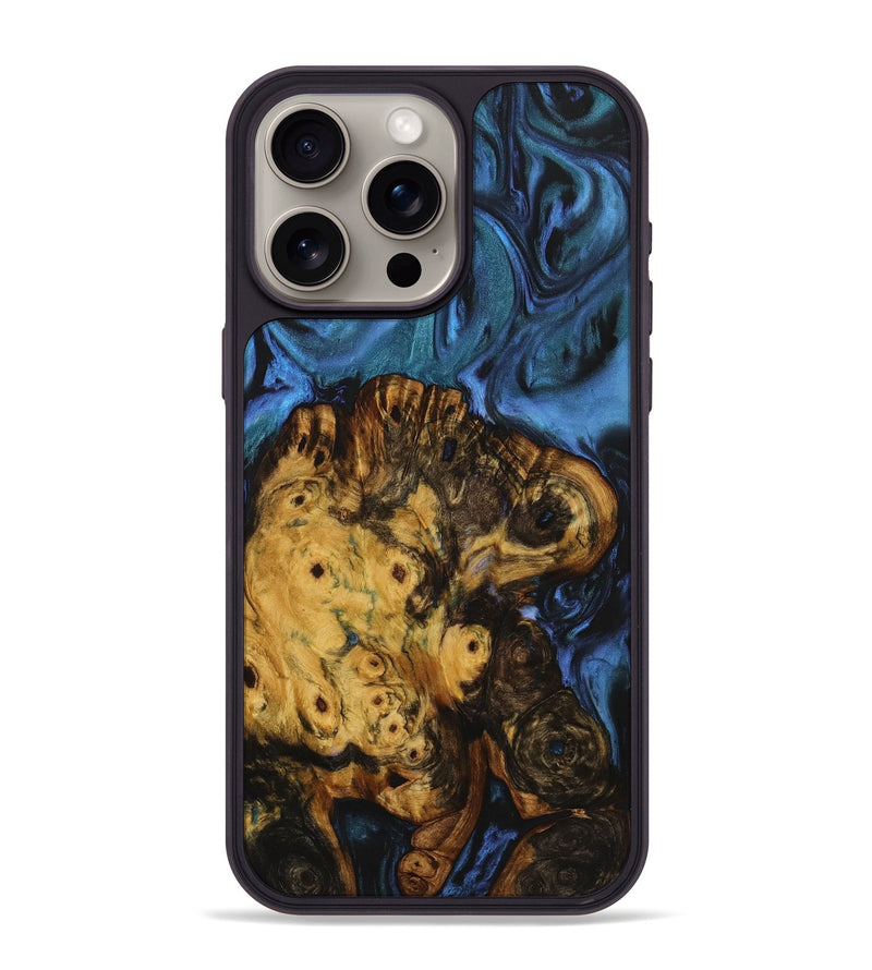 iPhone 15 Pro Max Wood+Resin Phone Case - Pamela (Blue, 721690)