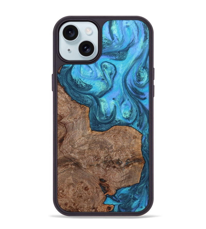 iPhone 15 Plus Wood+Resin Phone Case - Audrina (Blue, 721693)