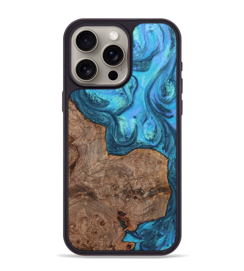 iPhone 15 Pro Max Wood+Resin Phone Case - Audrina (Blue, 721693)