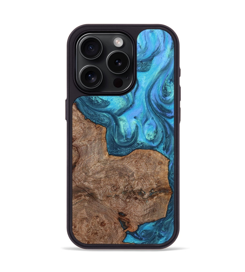 iPhone 15 Pro Wood+Resin Phone Case - Audrina (Blue, 721693)