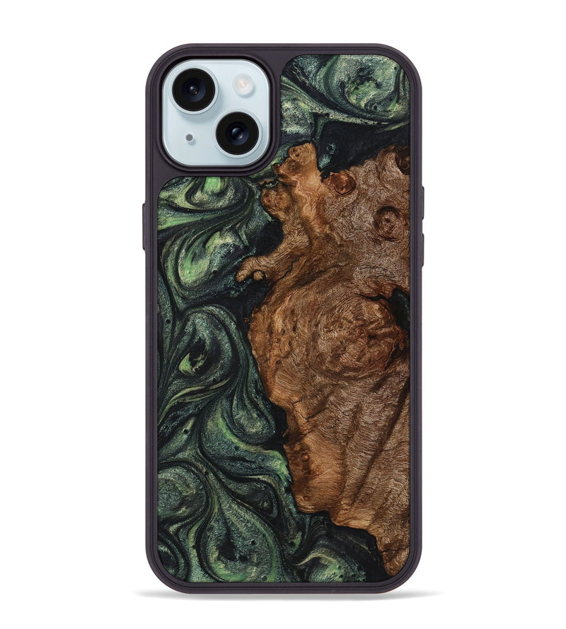 iPhone 15 Plus Wood+Resin Phone Case - Hailee (Green, 721777)