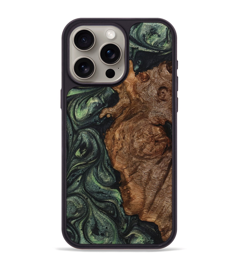 iPhone 15 Pro Max Wood+Resin Phone Case - Hailee (Green, 721777)