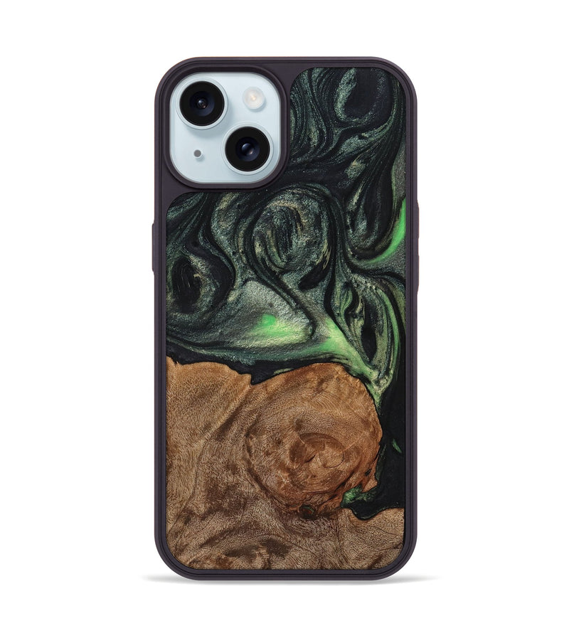 iPhone 15 Wood+Resin Phone Case - Angel (Green, 721778)