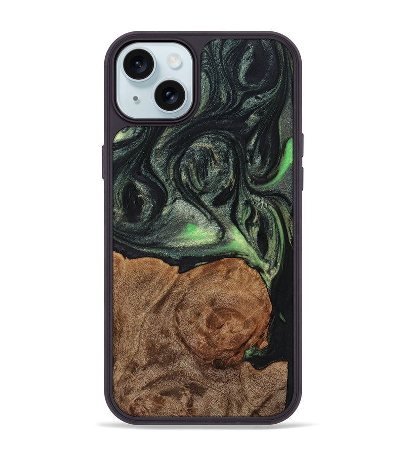 iPhone 15 Plus Wood+Resin Phone Case - Angel (Green, 721778)