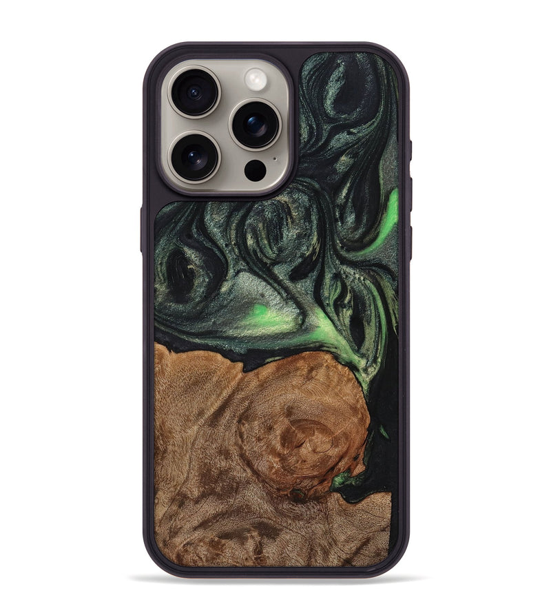 iPhone 15 Pro Max Wood+Resin Phone Case - Angel (Green, 721778)