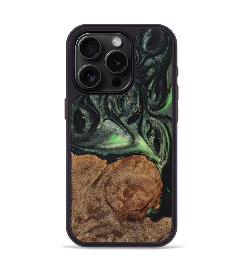 iPhone 15 Pro Wood+Resin Phone Case - Angel (Green, 721778)