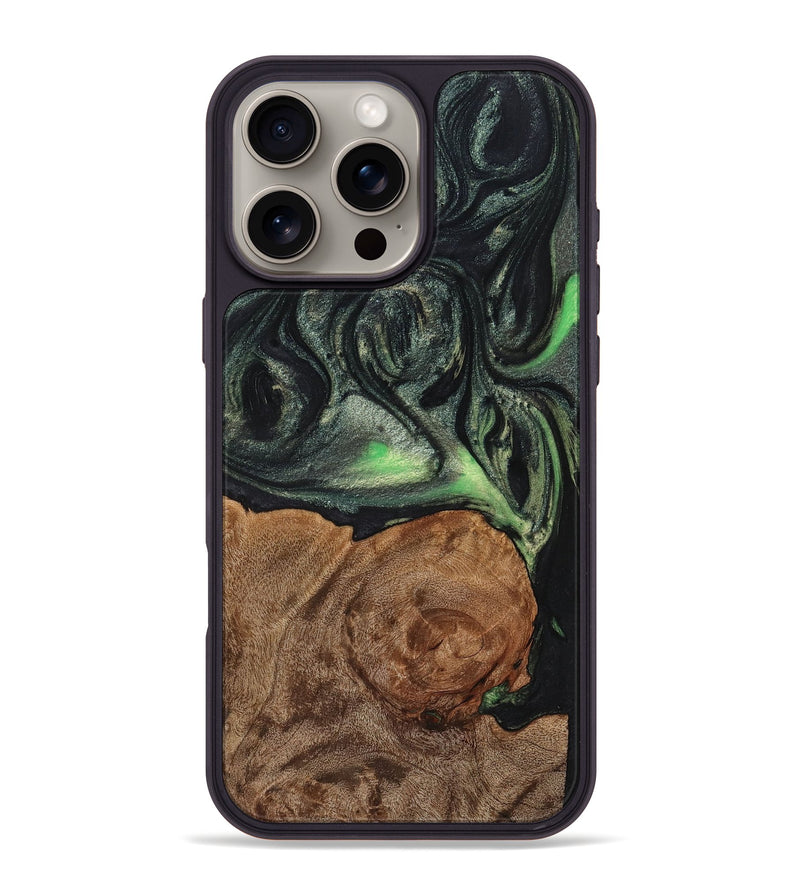 iPhone 16 Pro Max Wood+Resin Phone Case - Angel (Green, 721778)