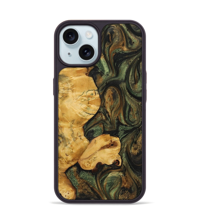 iPhone 15 Wood+Resin Phone Case - Lennox (Green, 721779)