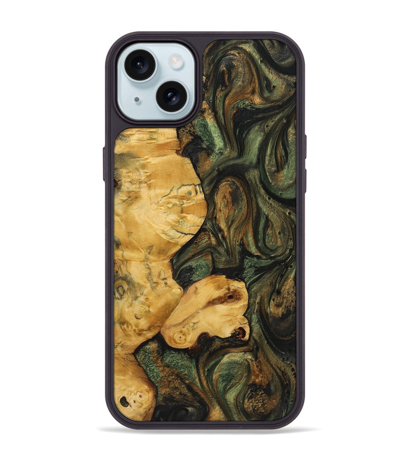 iPhone 15 Plus Wood+Resin Phone Case - Lennox (Green, 721779)