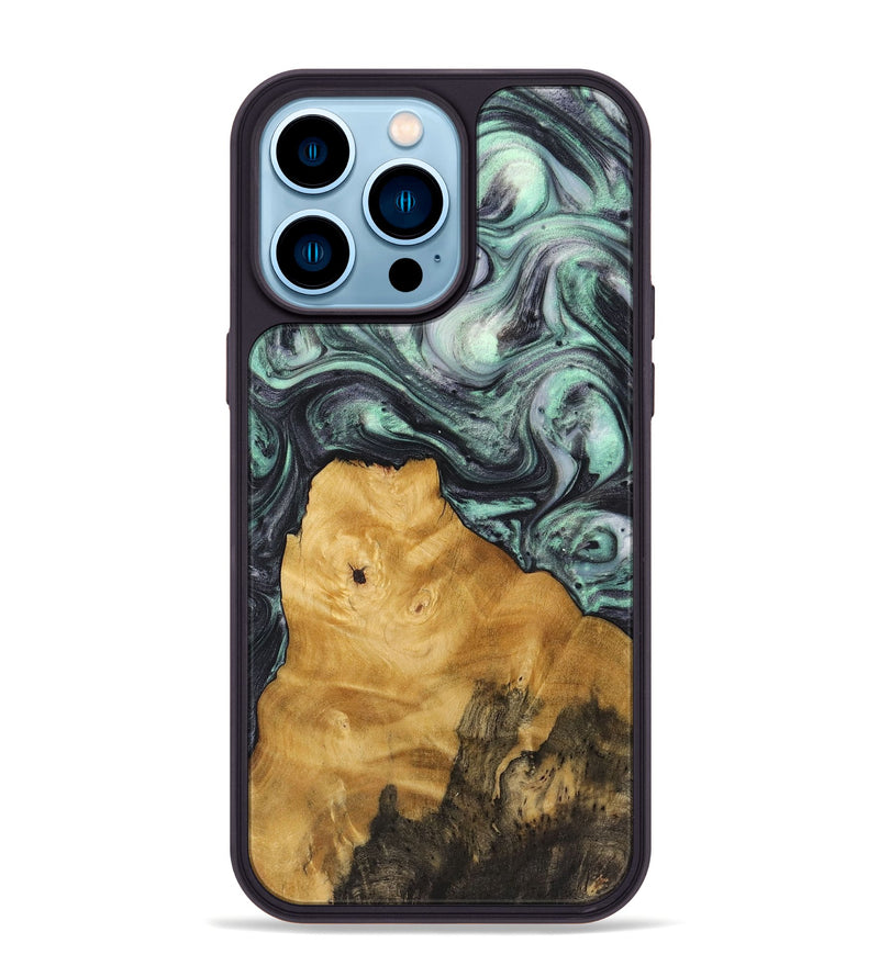 iPhone 14 Pro Max Wood+Resin Phone Case - Nayeli (Green, 721780)