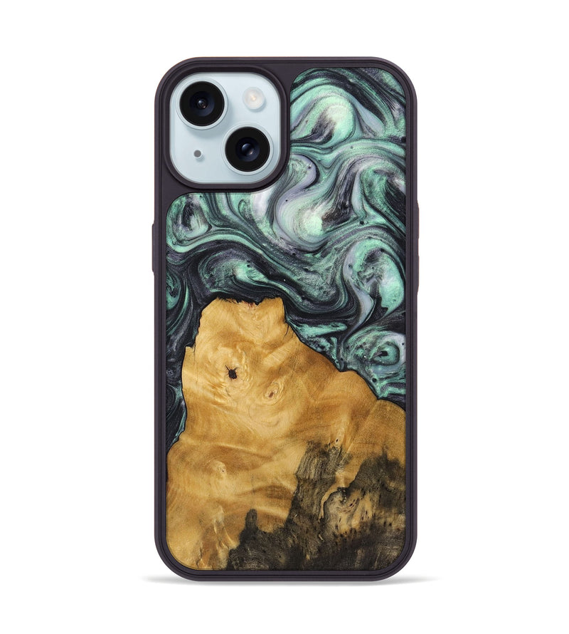 iPhone 15 Wood+Resin Phone Case - Nayeli (Green, 721780)