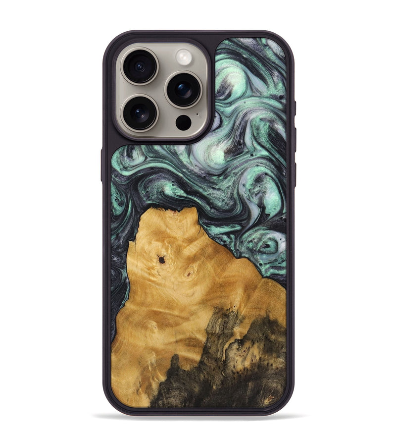 iPhone 15 Pro Max Wood+Resin Phone Case - Nayeli (Green, 721780)