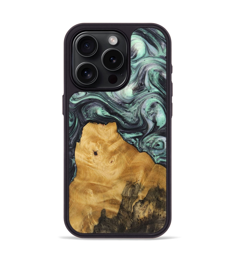 iPhone 15 Pro Wood+Resin Phone Case - Nayeli (Green, 721780)