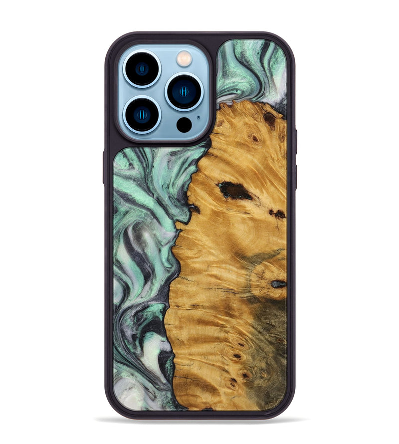 iPhone 14 Pro Max Wood+Resin Phone Case - Todd (Green, 721781)