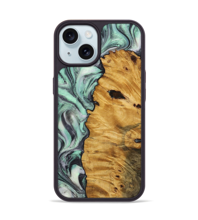 iPhone 15 Wood+Resin Phone Case - Todd (Green, 721781)