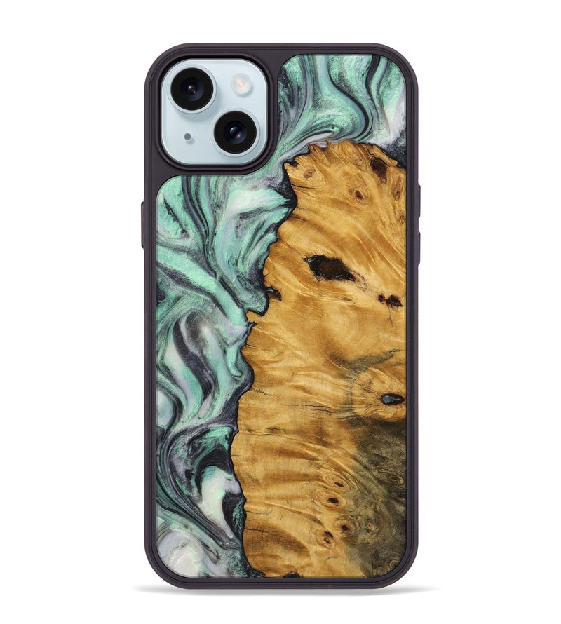 iPhone 15 Plus Wood+Resin Phone Case - Todd (Green, 721781)