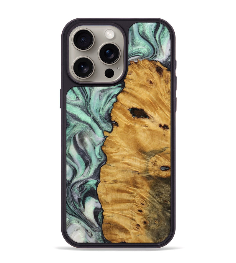 iPhone 15 Pro Max Wood+Resin Phone Case - Todd (Green, 721781)