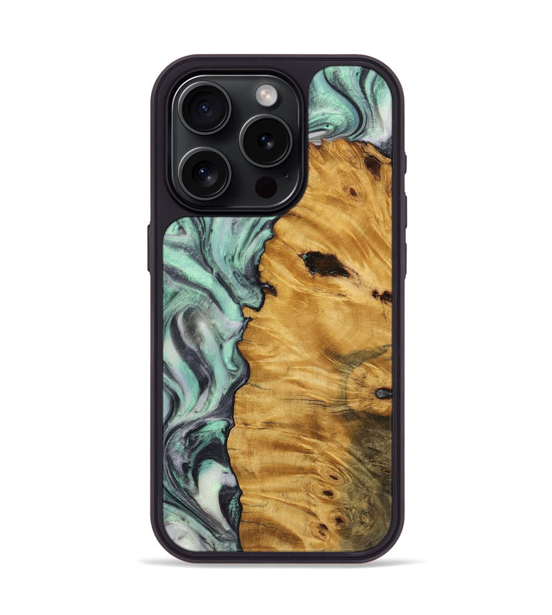 iPhone 15 Pro Wood+Resin Phone Case - Todd (Green, 721781)