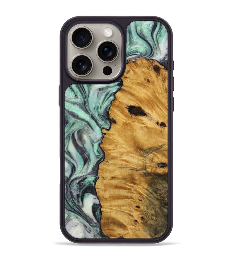 iPhone 16 Pro Max Wood+Resin Phone Case - Todd (Green, 721781)