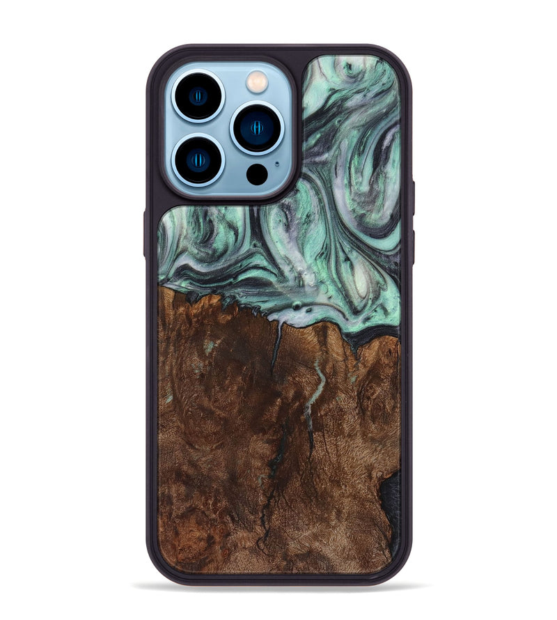 iPhone 14 Pro Max Wood+Resin Phone Case - Jami (Green, 721782)