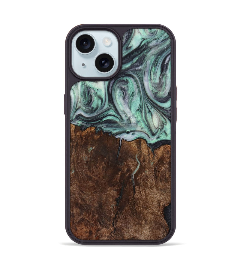 iPhone 15 Wood+Resin Phone Case - Jami (Green, 721782)