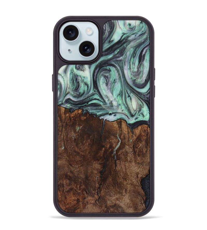 iPhone 15 Plus Wood+Resin Phone Case - Jami (Green, 721782)