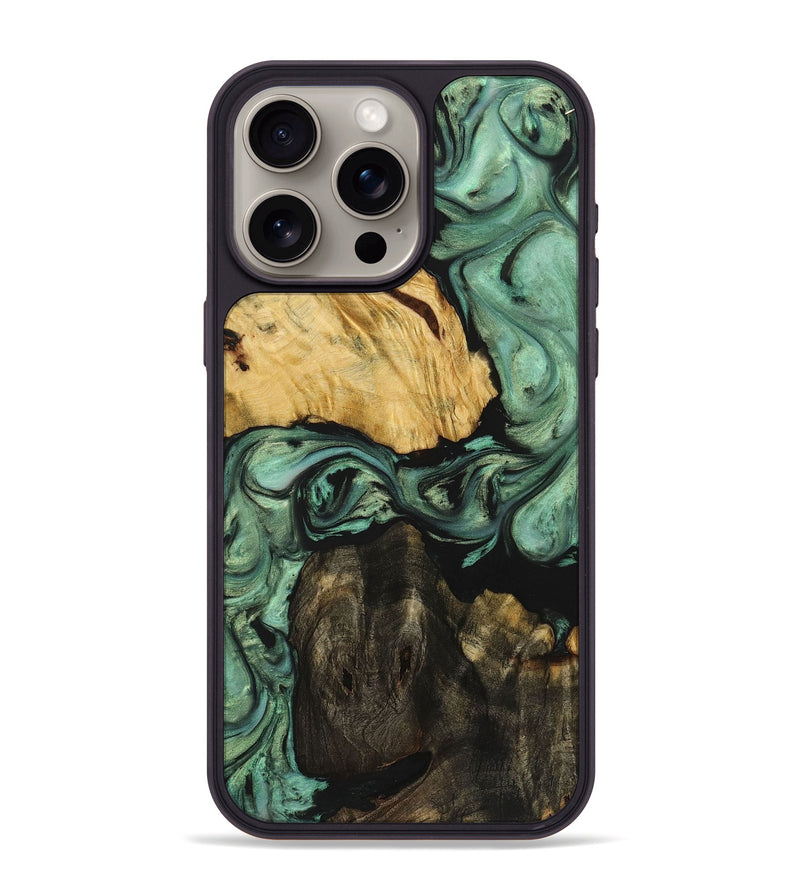 iPhone 15 Pro Max Wood+Resin Phone Case - Vicki (Green, 721783)