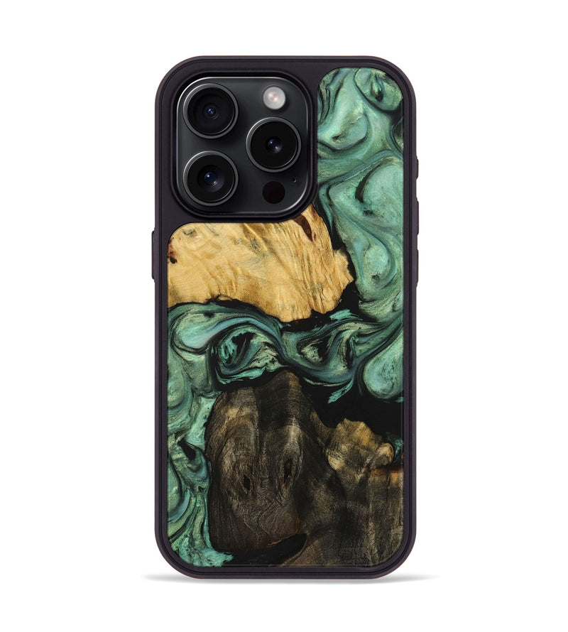 iPhone 15 Pro Wood+Resin Phone Case - Vicki (Green, 721783)