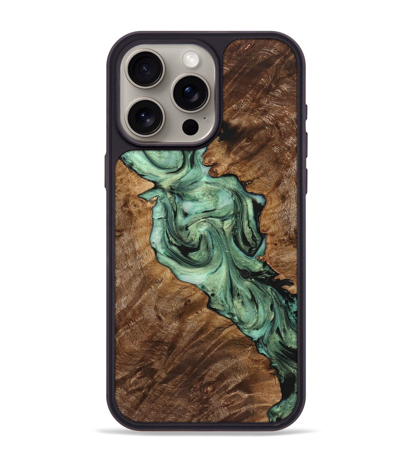 iPhone 15 Pro Max Wood+Resin Phone Case - Cash (Green, 721784)