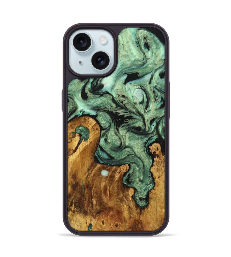 iPhone 15 Wood+Resin Phone Case - Payton (Green, 721785)