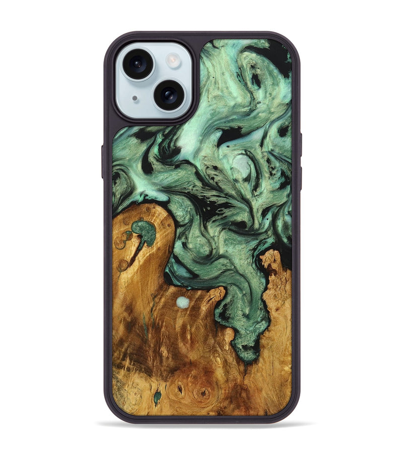 iPhone 15 Plus Wood+Resin Phone Case - Payton (Green, 721785)