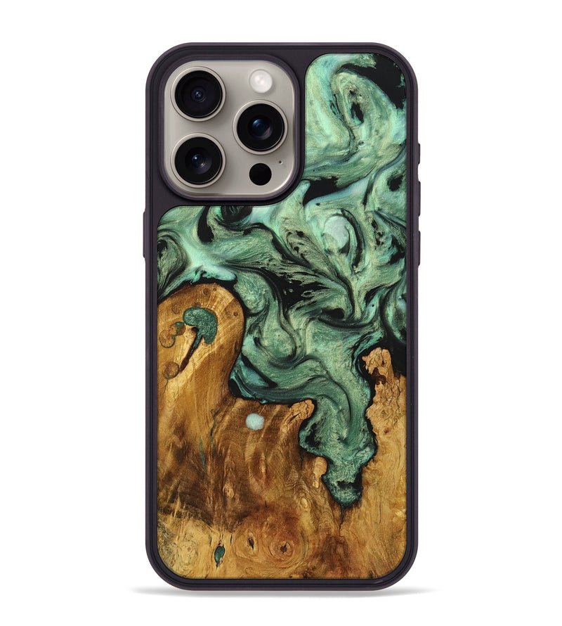 iPhone 15 Pro Max Wood+Resin Phone Case - Payton (Green, 721785)