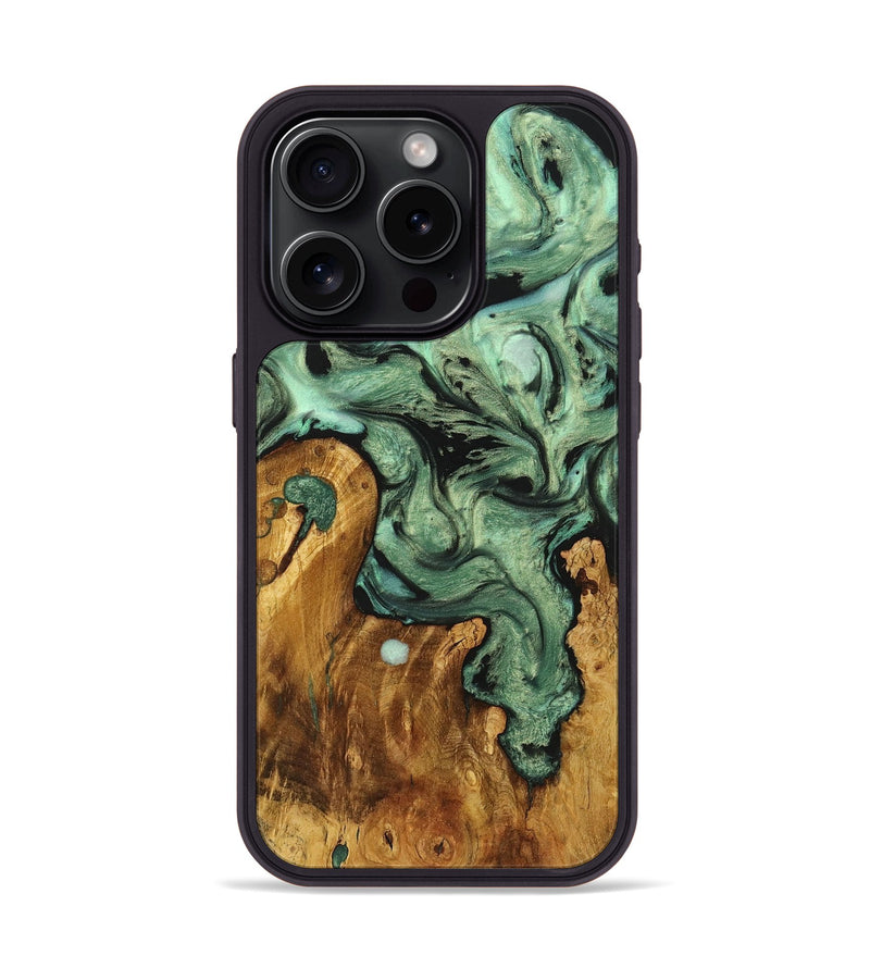 iPhone 15 Pro Wood+Resin Phone Case - Payton (Green, 721785)