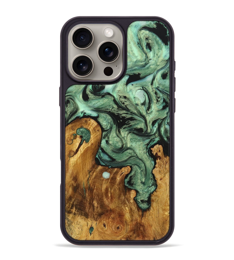 iPhone 16 Pro Max Wood+Resin Phone Case - Payton (Green, 721785)