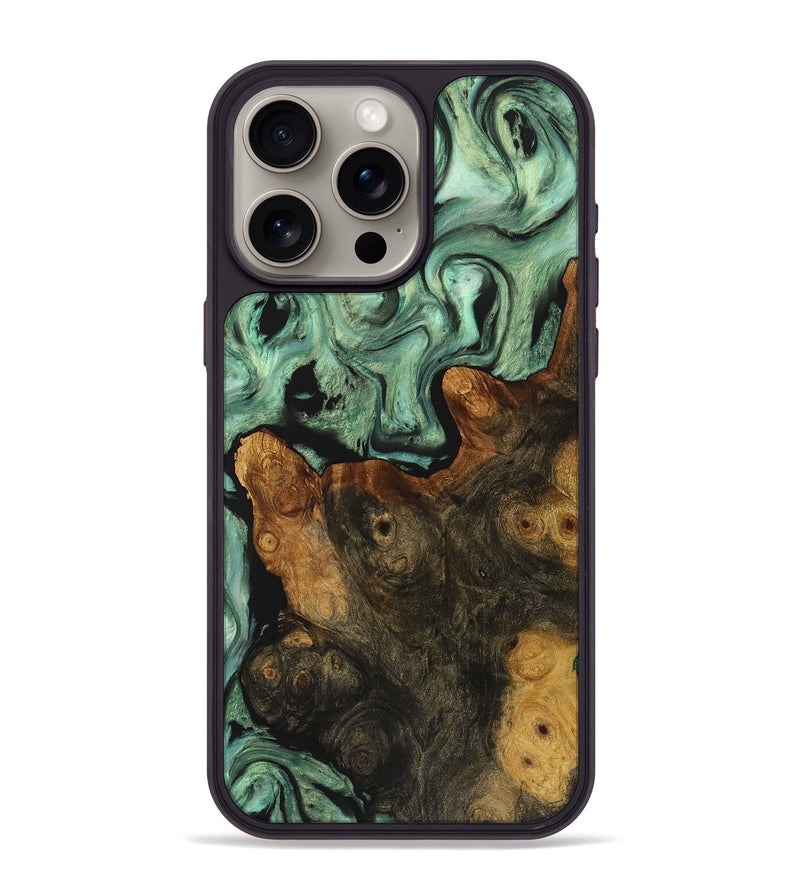 iPhone 15 Pro Max Wood+Resin Phone Case - Barbara (Green, 721786)