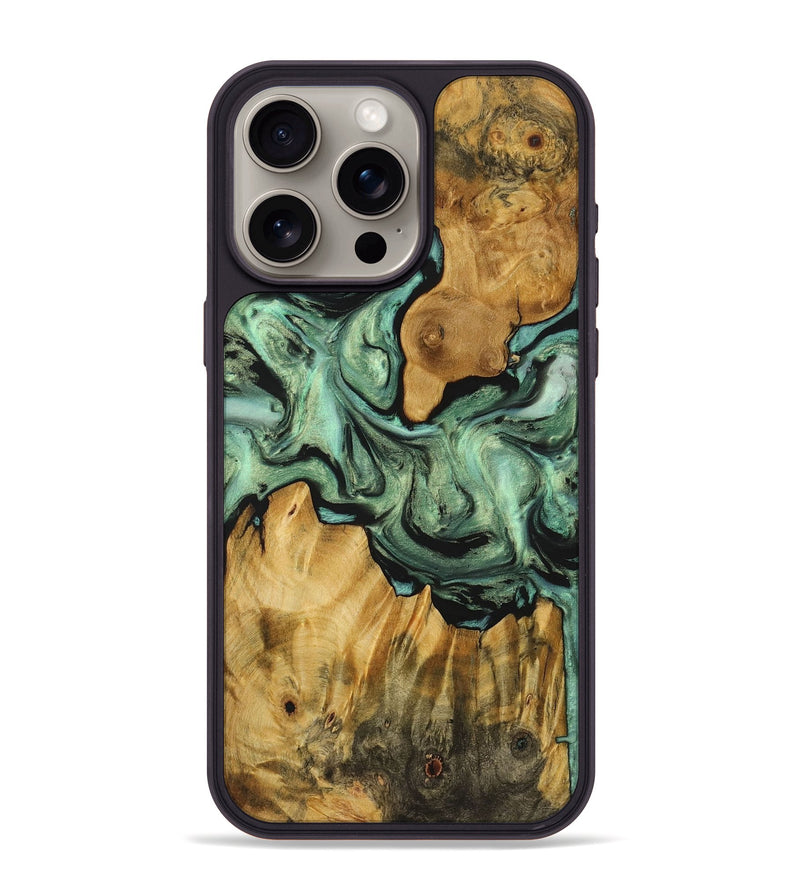 iPhone 15 Pro Max Wood+Resin Phone Case - Kira (Green, 721788)