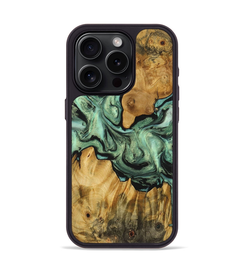 iPhone 15 Pro Wood+Resin Phone Case - Kira (Green, 721788)