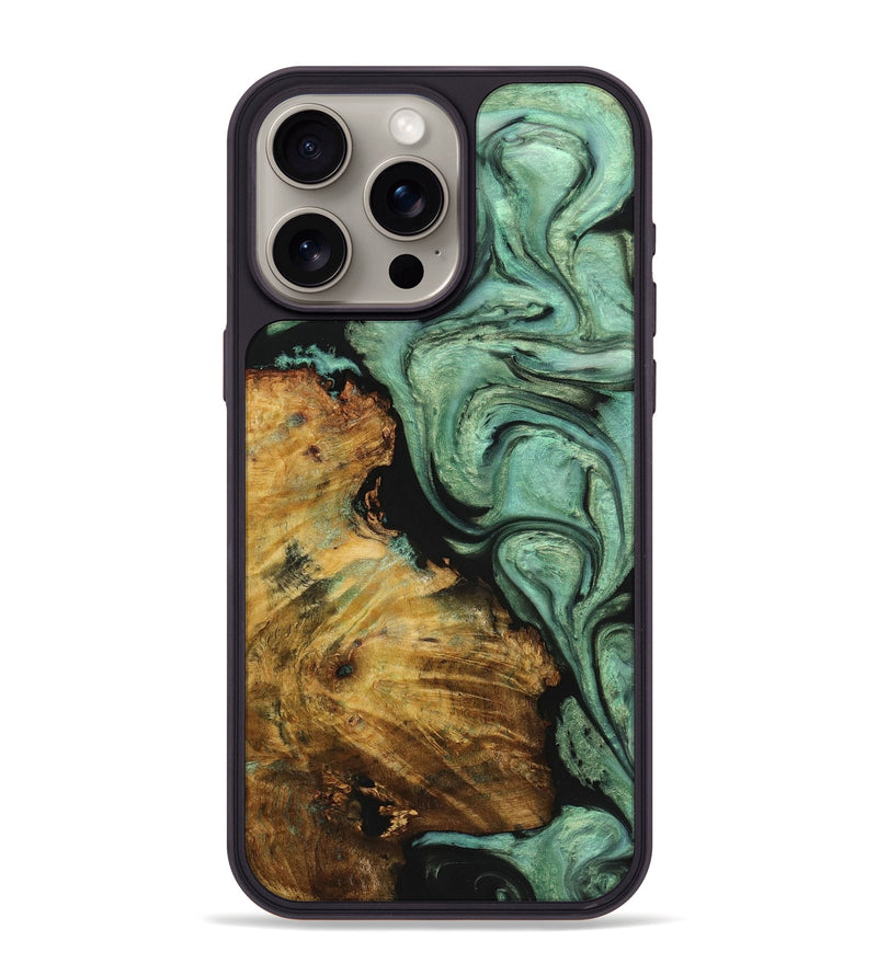 iPhone 15 Pro Max Wood+Resin Phone Case - Francis (Green, 721789)