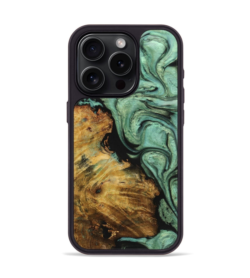 iPhone 15 Pro Wood+Resin Phone Case - Francis (Green, 721789)