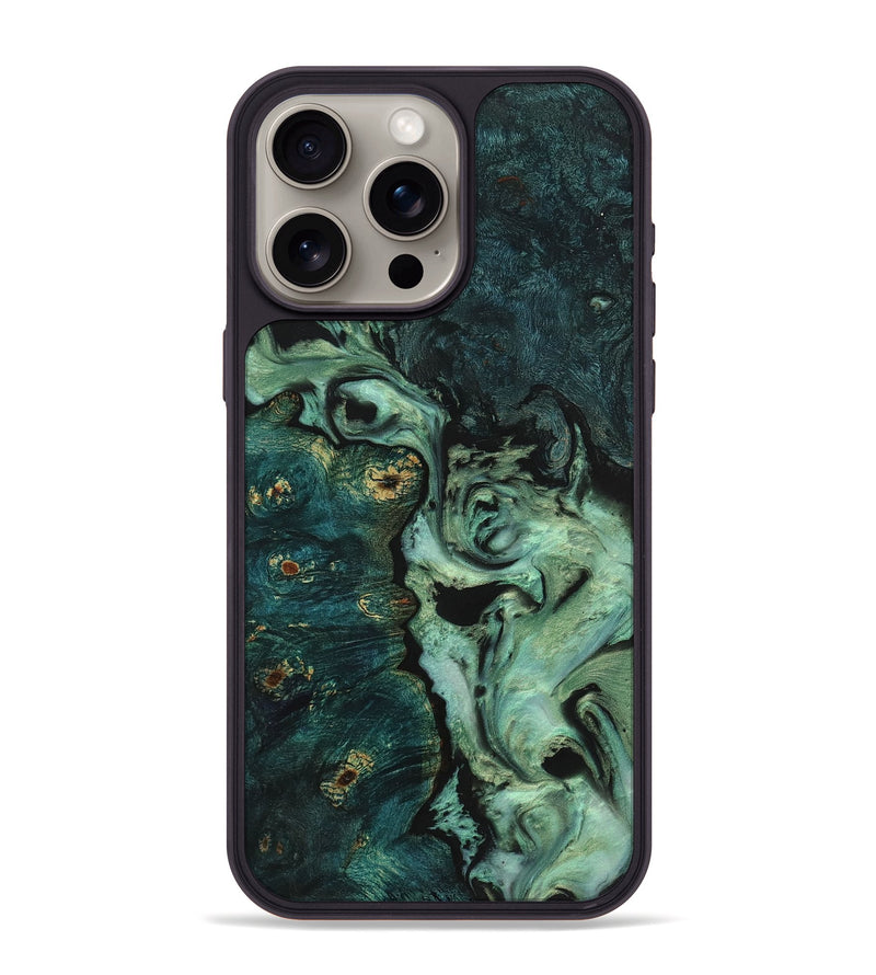 iPhone 15 Pro Max Wood+Resin Phone Case - Tamara (Green, 721790)