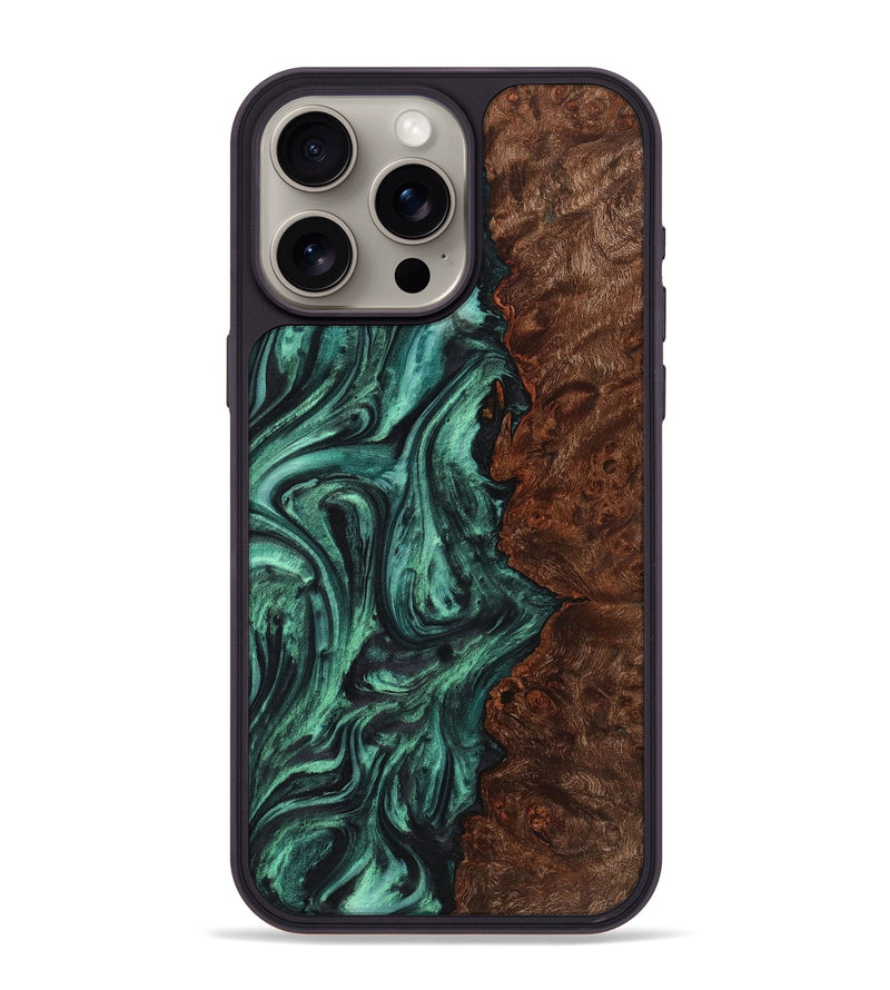 iPhone 15 Pro Max Wood+Resin Phone Case - Troy (Green, 721791)