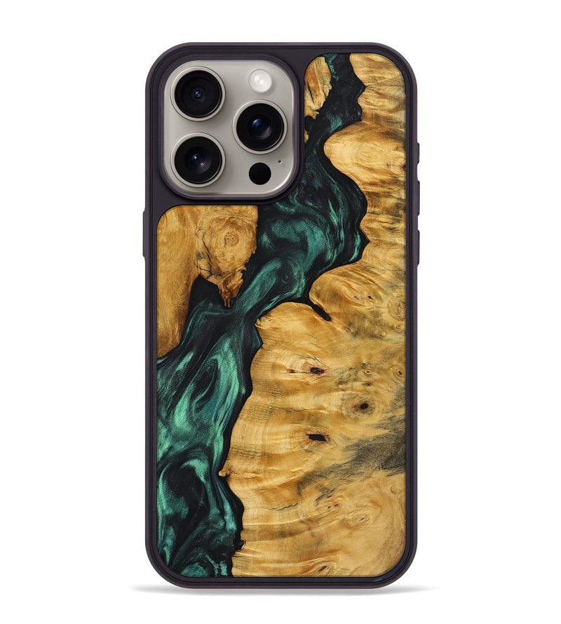 iPhone 15 Pro Max Wood+Resin Phone Case - Chuck (Green, 721792)