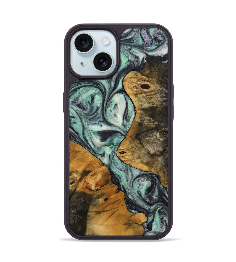 iPhone 15 Wood+Resin Phone Case - Maverick (Green, 721793)