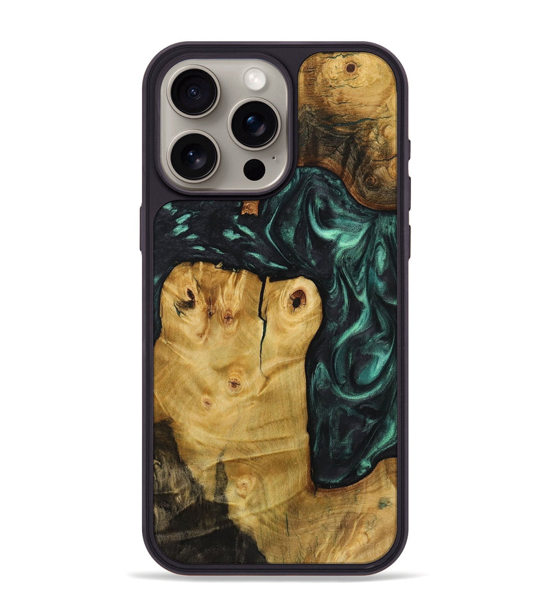 iPhone 15 Pro Max Wood+Resin Phone Case - Beth (Green, 721794)