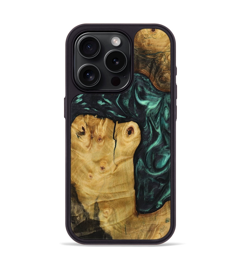 iPhone 15 Pro Wood+Resin Phone Case - Beth (Green, 721794)