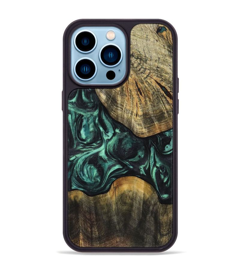 iPhone 14 Pro Max Wood+Resin Phone Case - Quinton (Green, 721795)