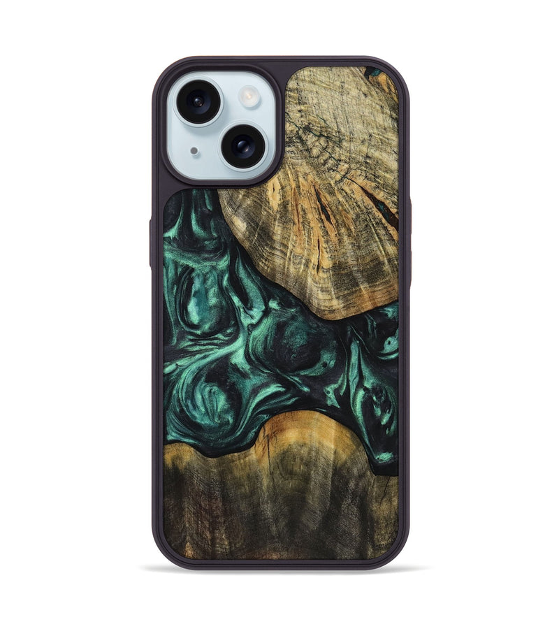 iPhone 15 Wood+Resin Phone Case - Quinton (Green, 721795)